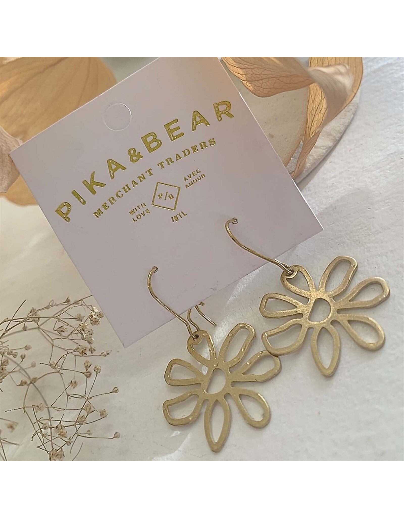 Pika & Bear Pika & Bear - Bouquet Raw Brass Flower Drop Earrings
