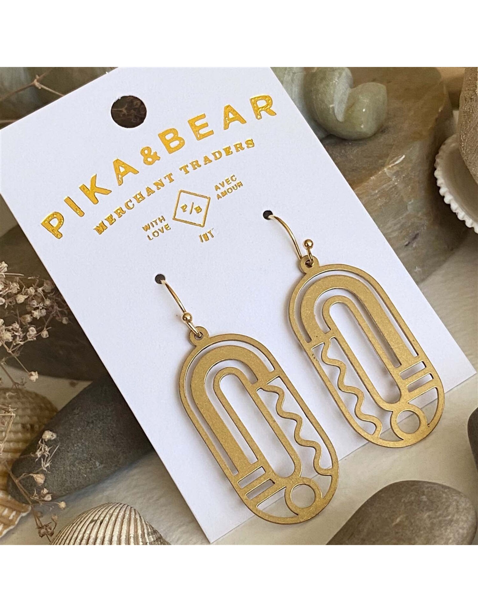 Pika & Bear Pika & Bear - "Lam" Raw Brass Art Deco Drop Earrings
