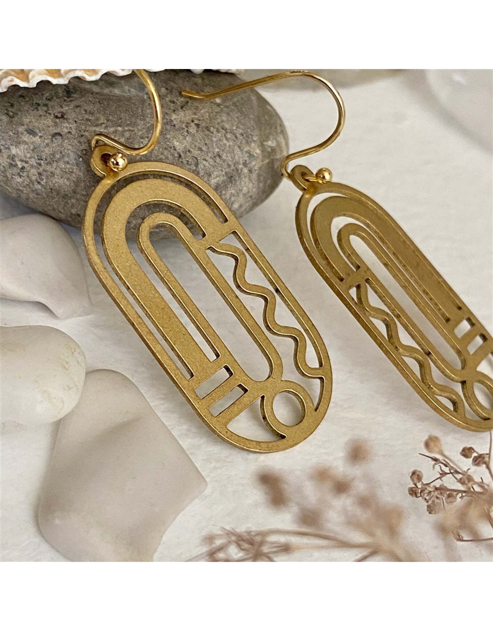 Pika & Bear Pika & Bear - "Lam" Raw Brass Art Deco Drop Earrings