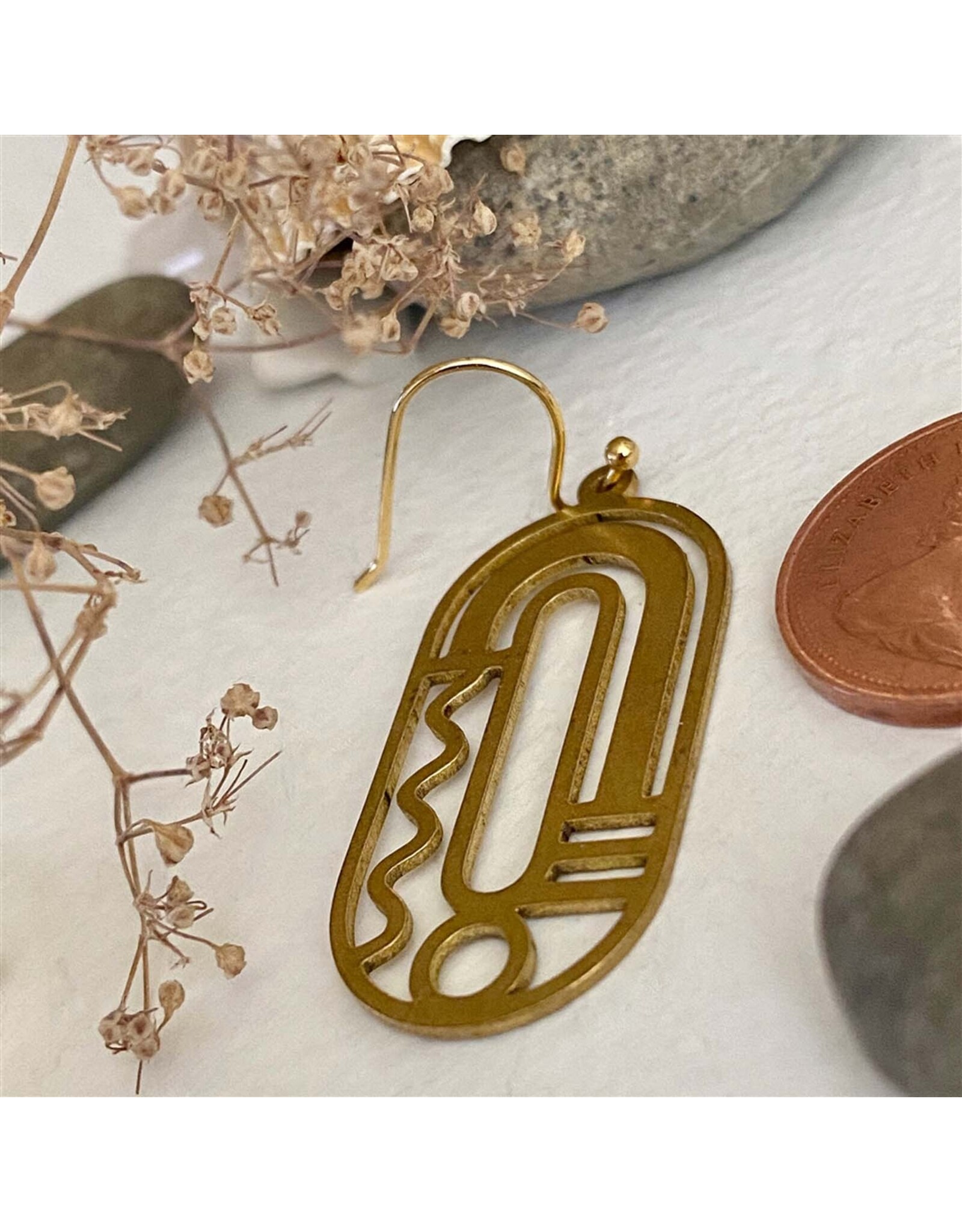 Pika & Bear Pika & Bear - "Lam" Raw Brass Art Deco Drop Earrings