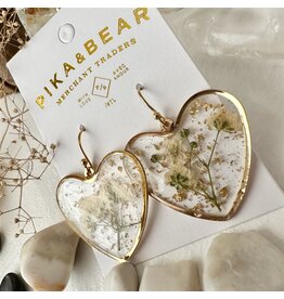 Pika & Bear Pika & Bear - "Bronte" Clear Acrylic Heart Earrings with Real Dried Flowers