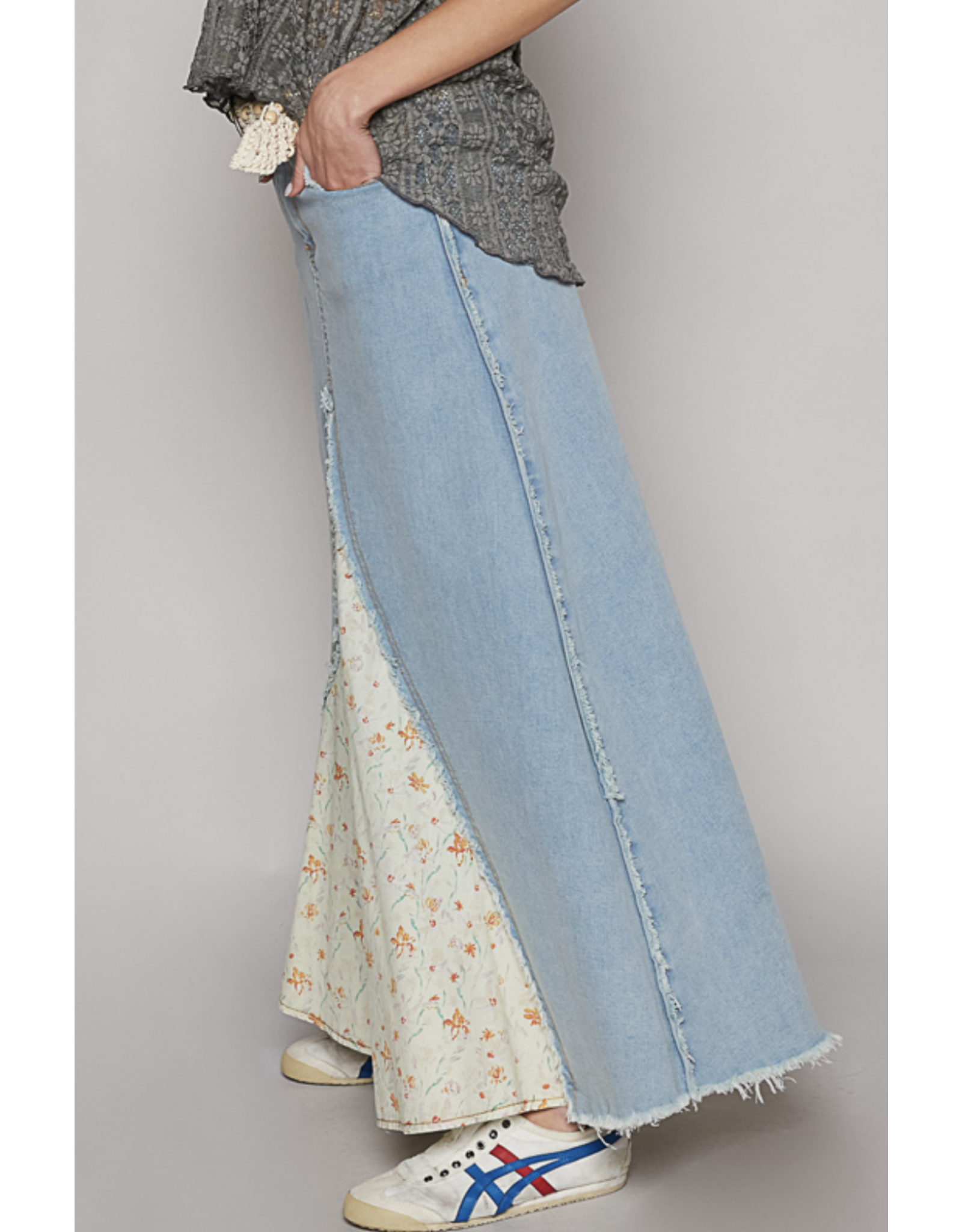 POL Olivia - Denim skirt with fabric panels