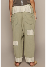 POL Robyn - Double gauze harem pants with lace patches (Sea Sage)