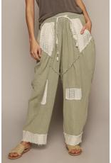 POL Robyn - Double gauze harem pants with lace patches (Sea Sage)
