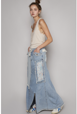 POL Scarlett - Denim skirt with drawstring waist, patches, cargo pocket