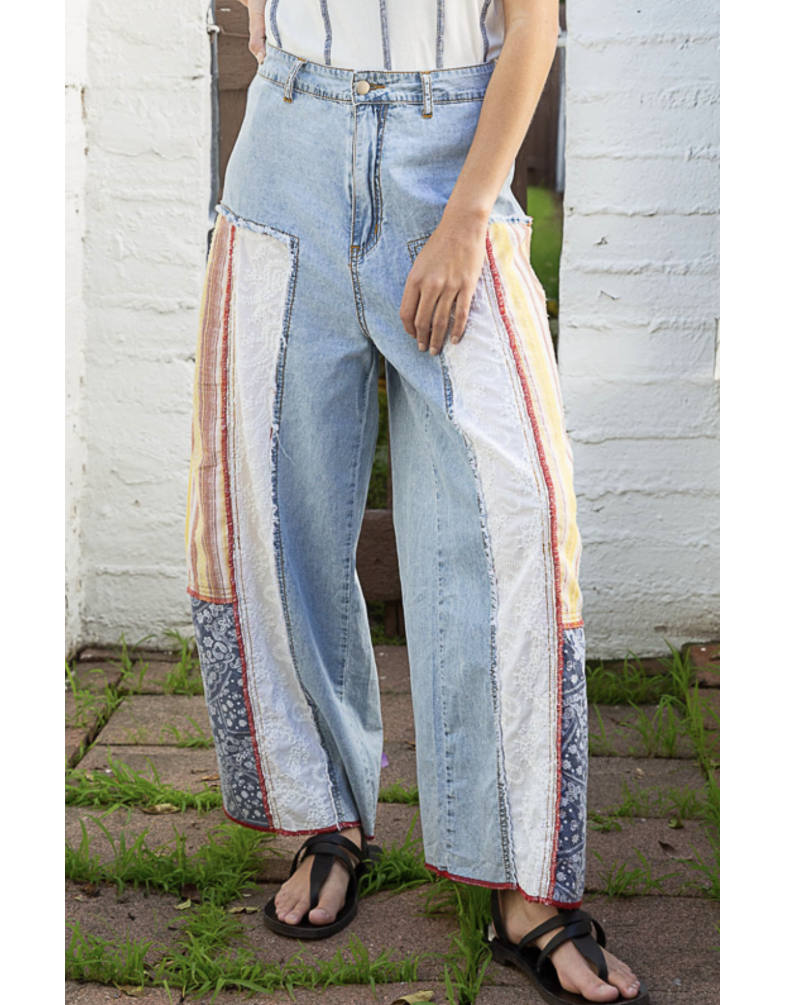 POL Jess - Wide leg jeans with long patches