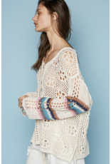 POL Maren - Open knit sweater with contrast stripe sleeves