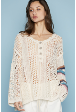 POL Maren - Open knit sweater with contrast stripe sleeves