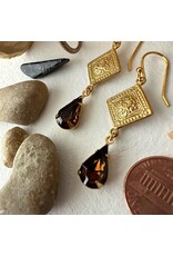 Pika & Bear Pika & Bear - Nogales Topaz Brass Medallion Earrings with Dark Smoky Topaz Drops