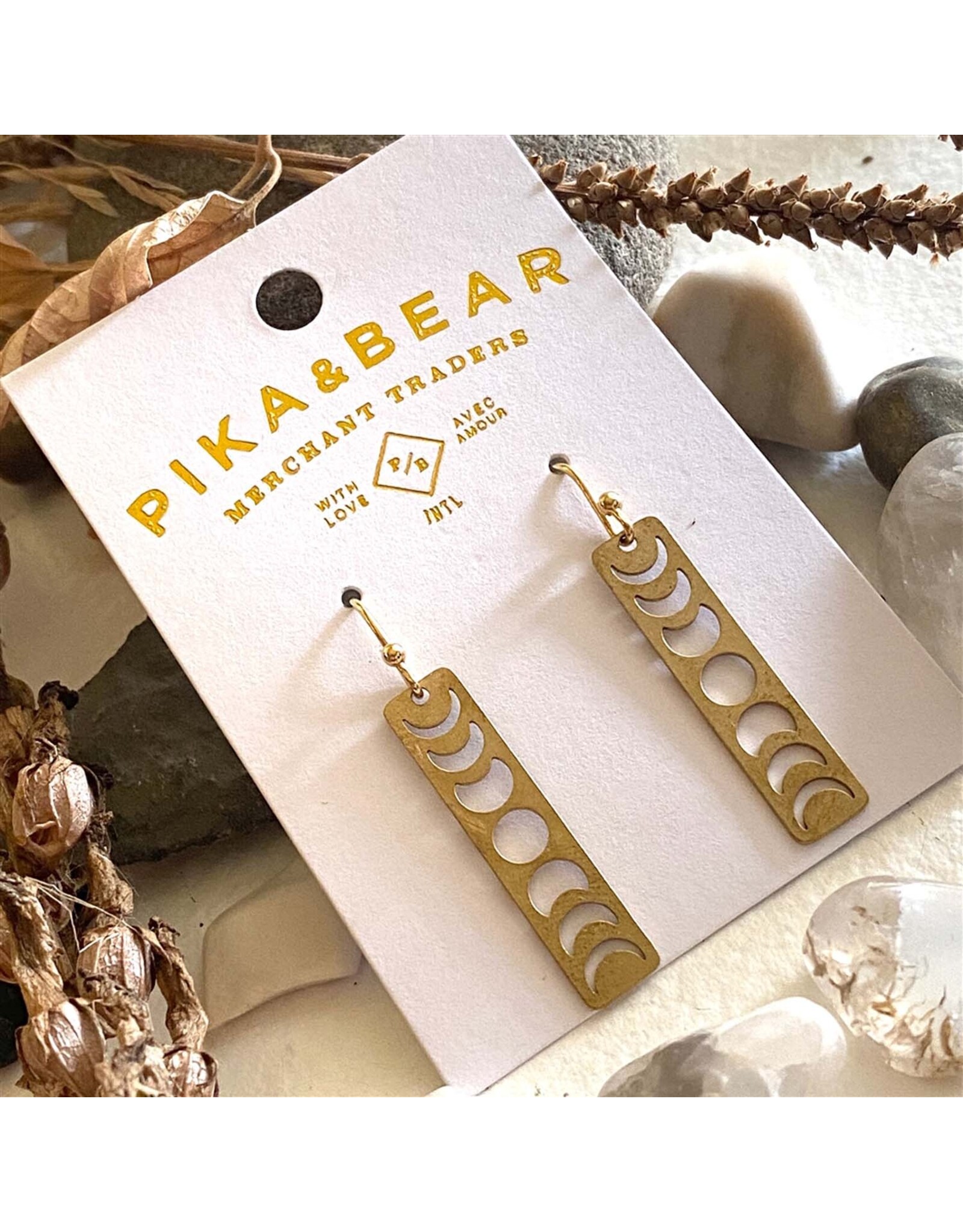 Pika & Bear Pika & Bear - Gibbous Moon Phase Earrings in Raw Brass