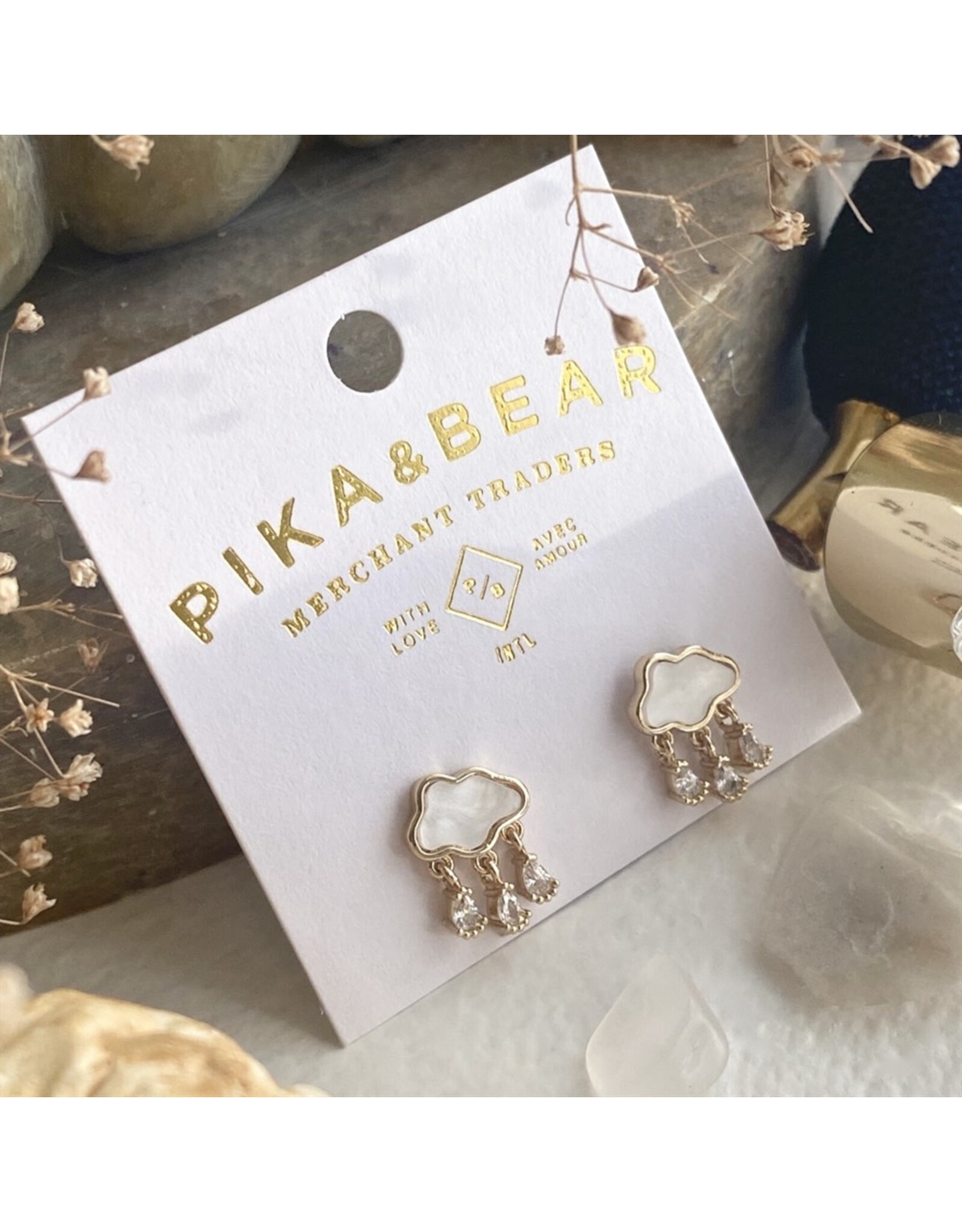 Pika & Bear Pika & Bear - Wilhelm Mother of Pearl Cloud Earrings with Rhinestone Drops
