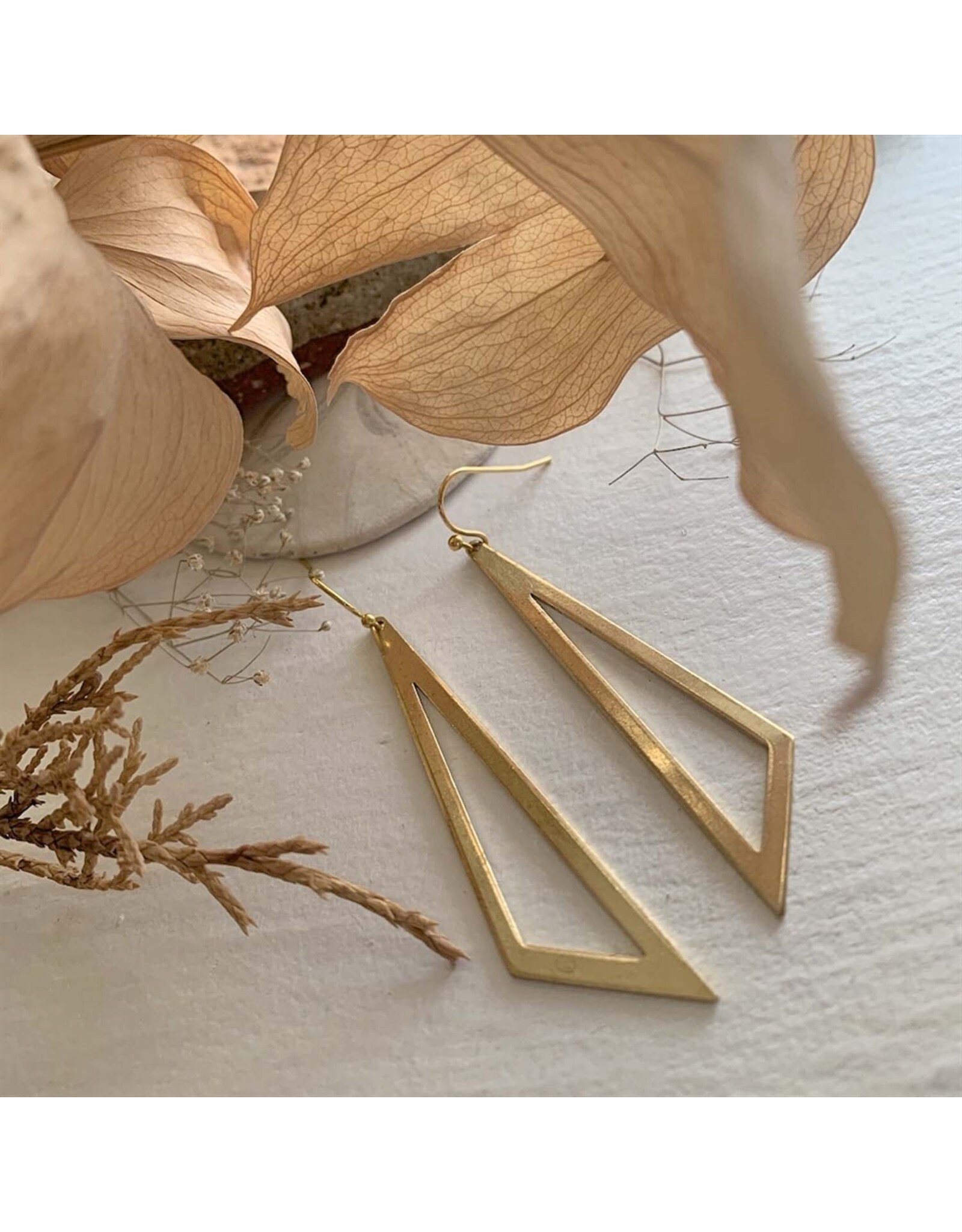 Pika & Bear Pika & Bear - Jetta Geometric Raw Brass Triangle Drop Earrings