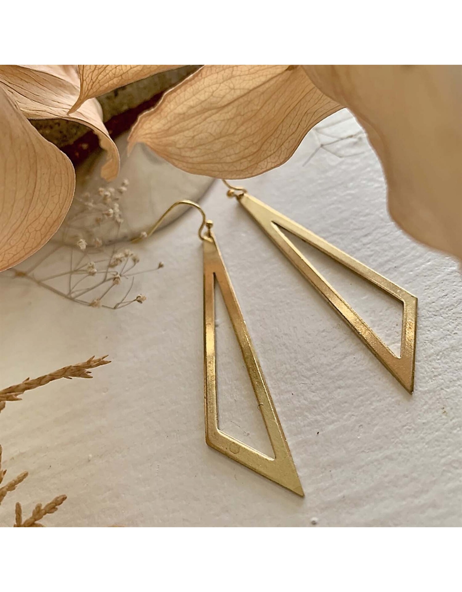 Pika & Bear Pika & Bear - Jetta Geometric Raw Brass Triangle Drop Earrings
