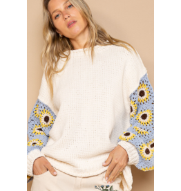 POL Nicola - Sweater with floral sleeves (Ivory Sky)