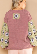 POL Nicola - Sweater with floral sleeves (Mauve Grass)