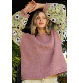 POL Nicola - Sweater with floral sleeves (Mauve Grass)