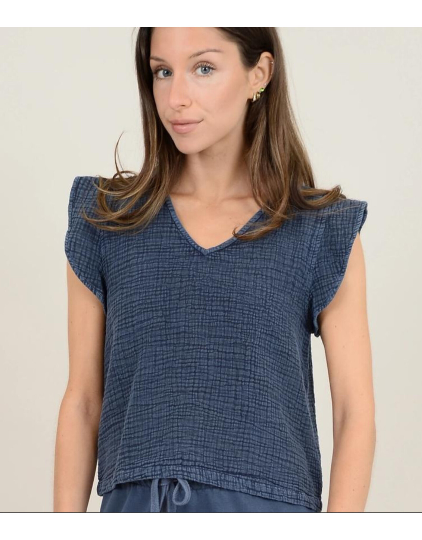 RD Style RD Style - Arie Bubble Gauze Top with Flared Sleeves (Ink)