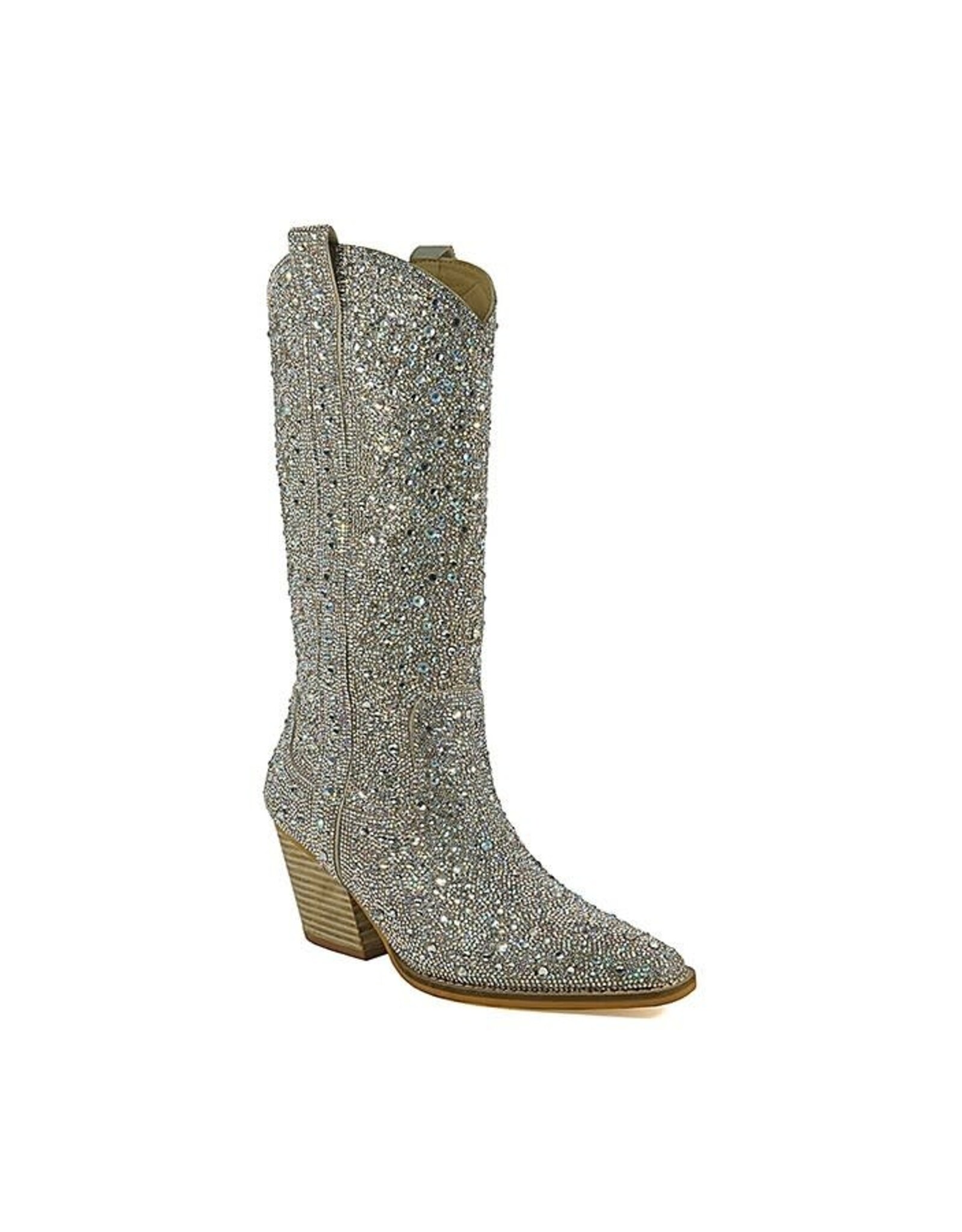 Let's See Style Alice 12 knee height rhinestone western boot (Silver)