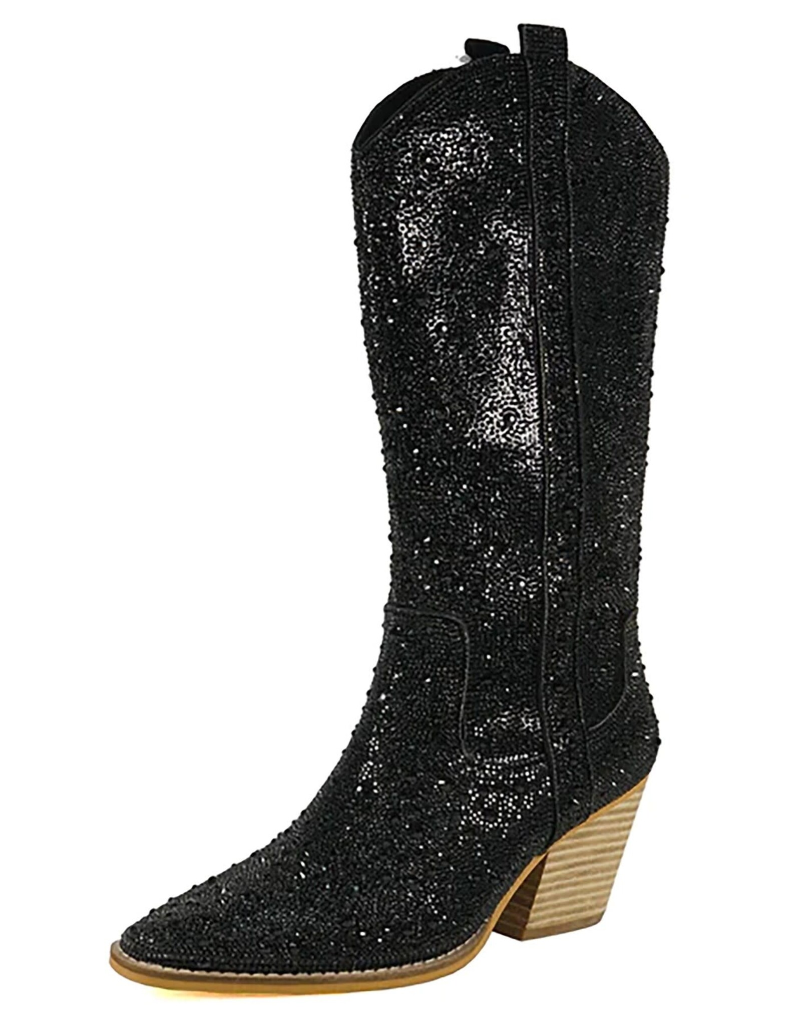 Let's See Style Alice 15 extended knee height rhinestone western boot (Black)