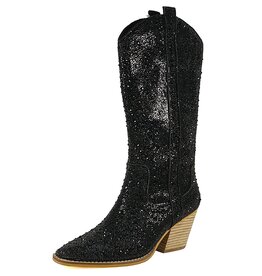 Let's See Style Alice 15 extended knee height rhinestone western boot (Black)