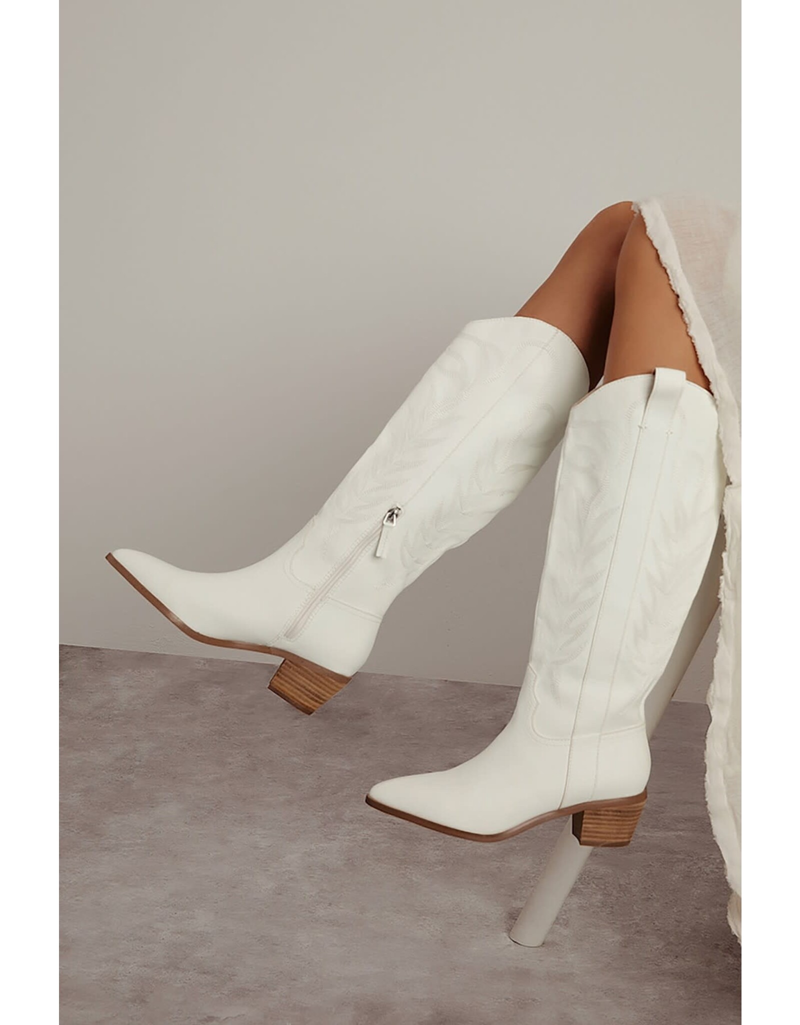 Let's See Style Inlay western boot (White)