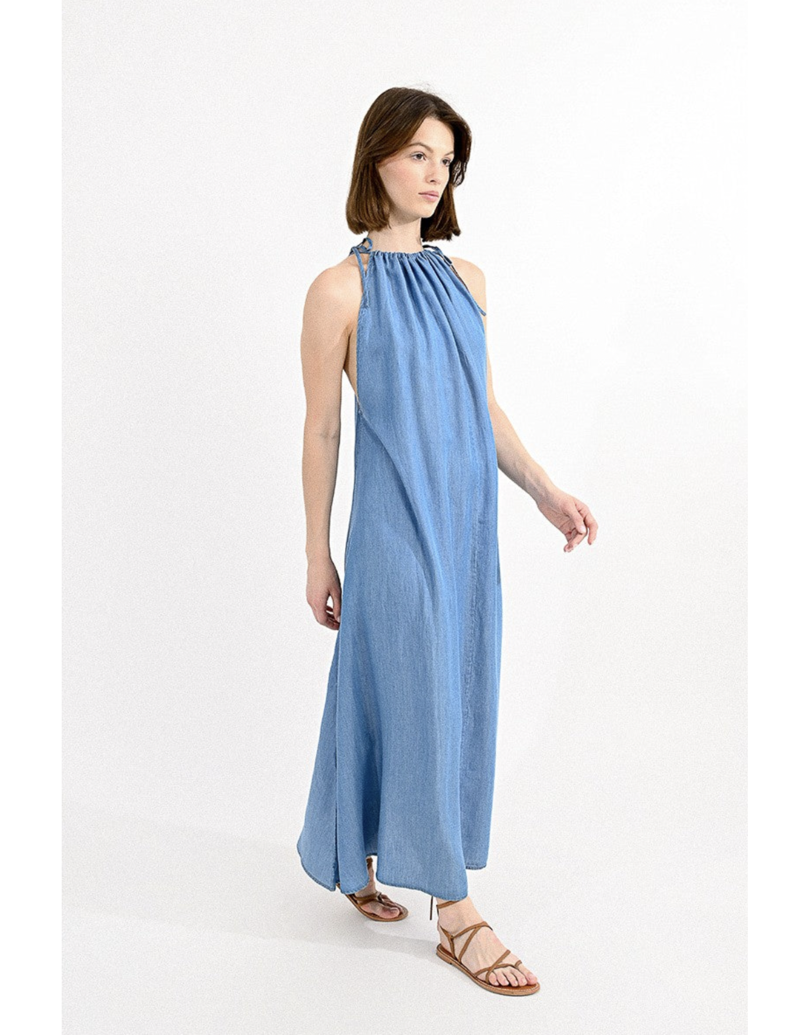 Molly Bracken Molly Bracken - High neck Lyocell maxi dress (Denim Blue)