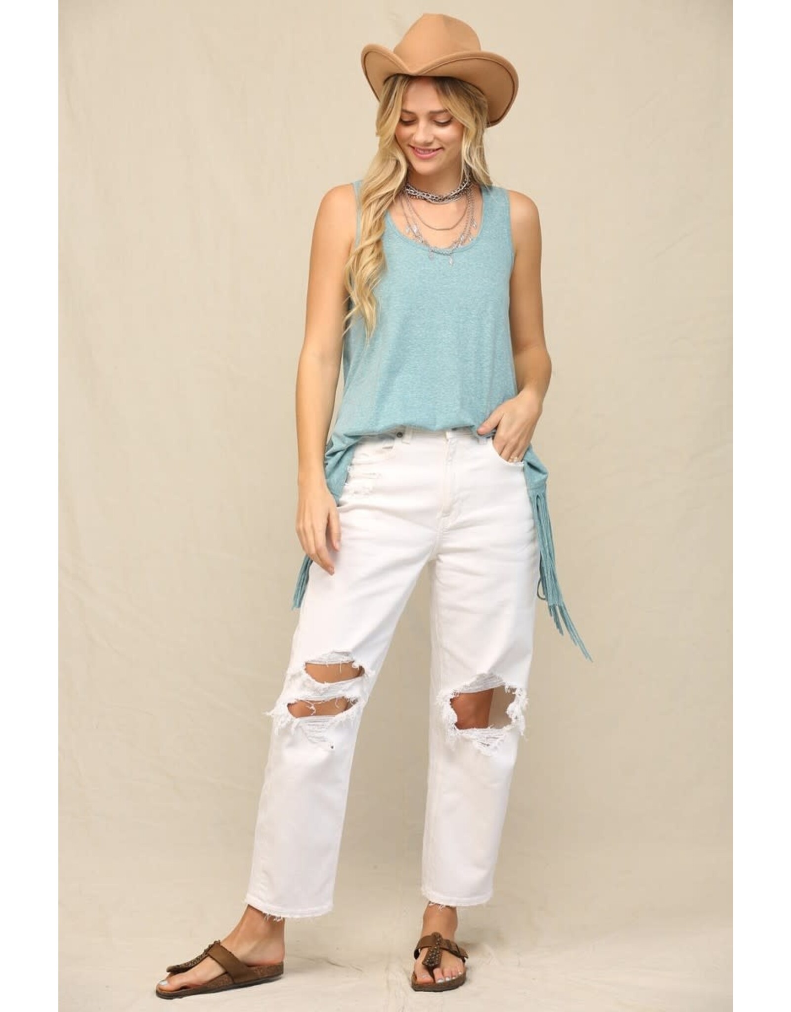 Kye Mi Jayde - Sleeveless top with side fringe