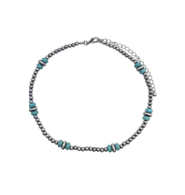 Blandice Silver and turquoise beaded choker length necklace
