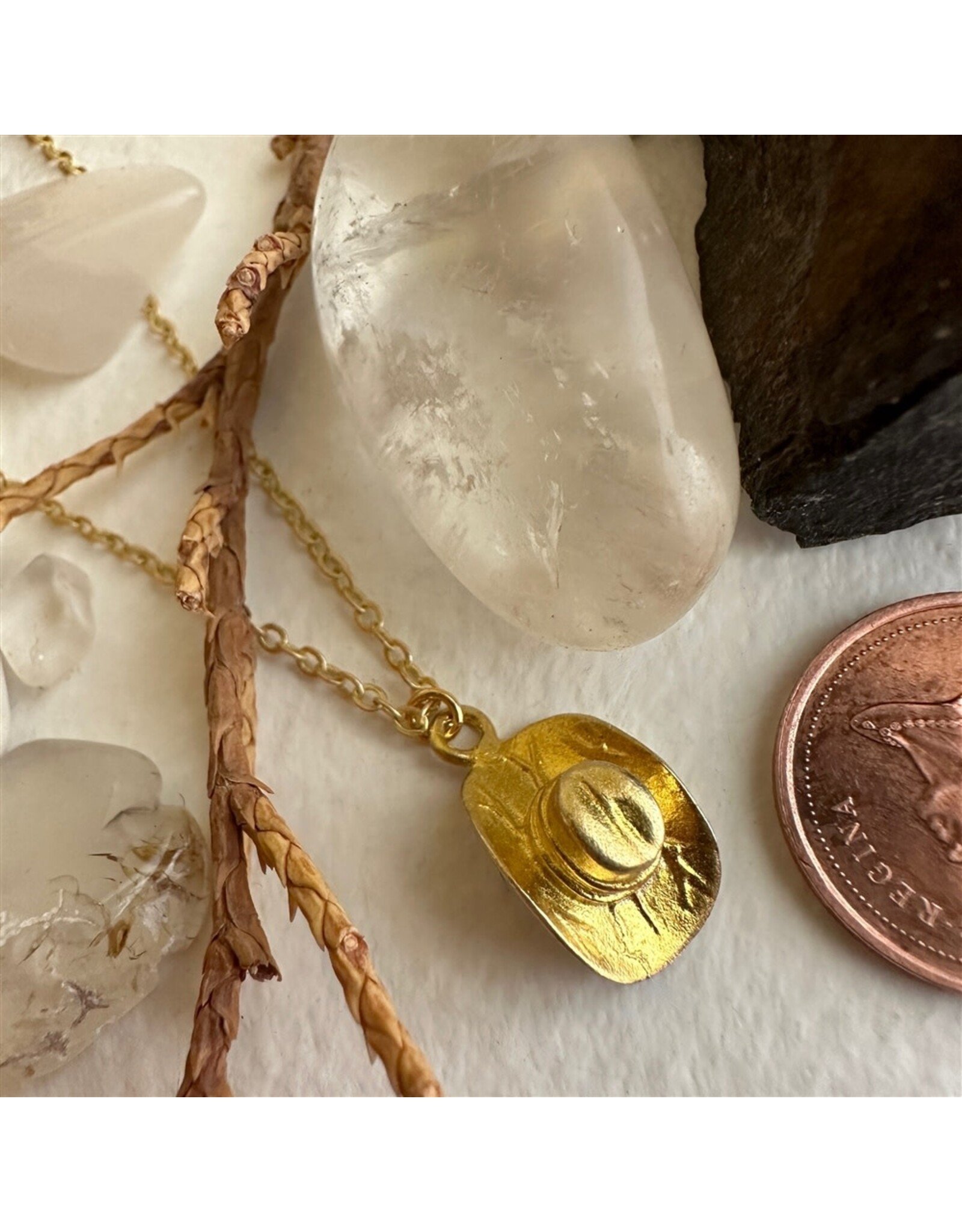 Pika & Bear Pika & Bear- "Wild Wild West" Cowboy Hat Charm Necklace in Raw Brass