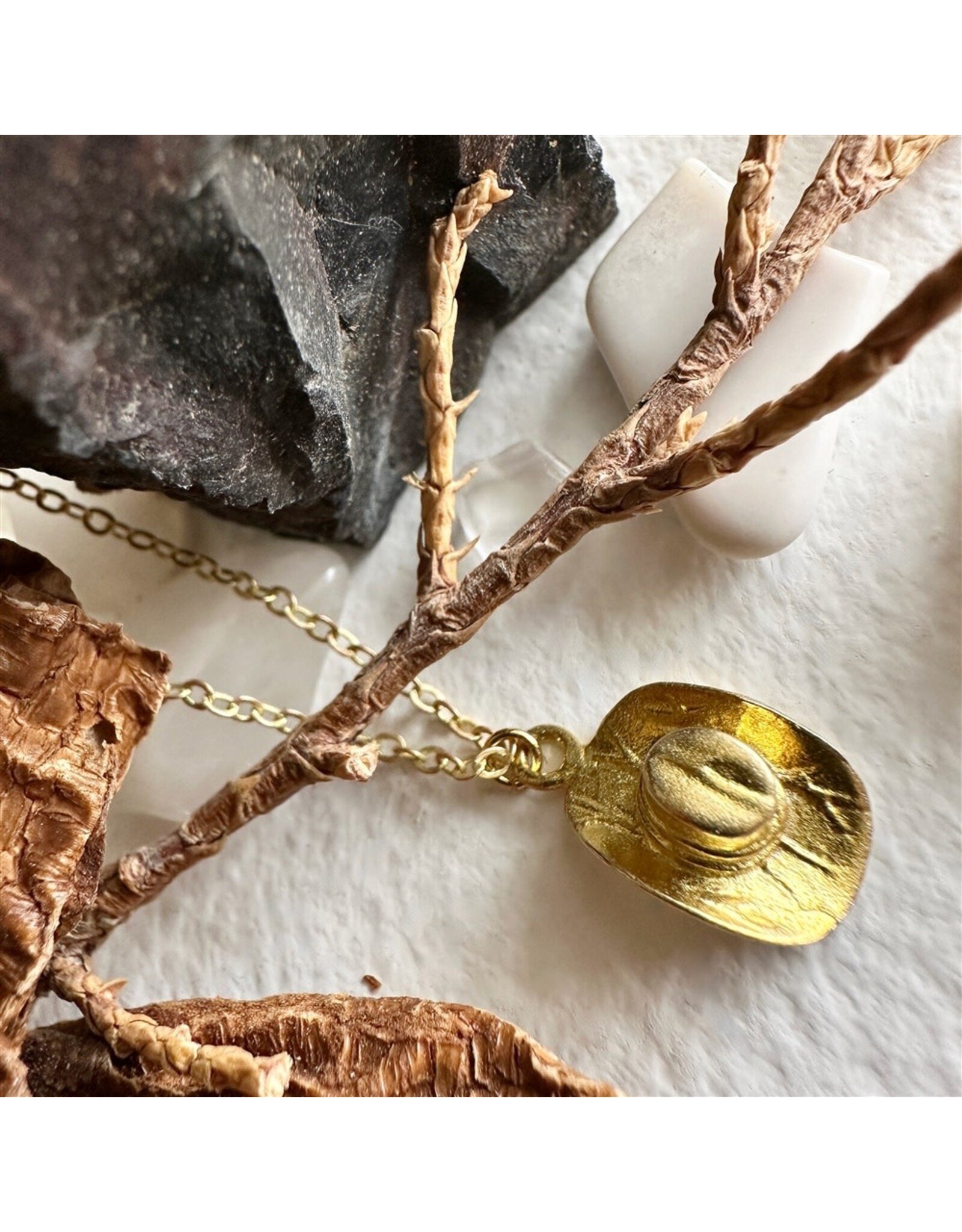 Pika & Bear Pika & Bear- "Wild Wild West" Cowboy Hat Charm Necklace in Raw Brass