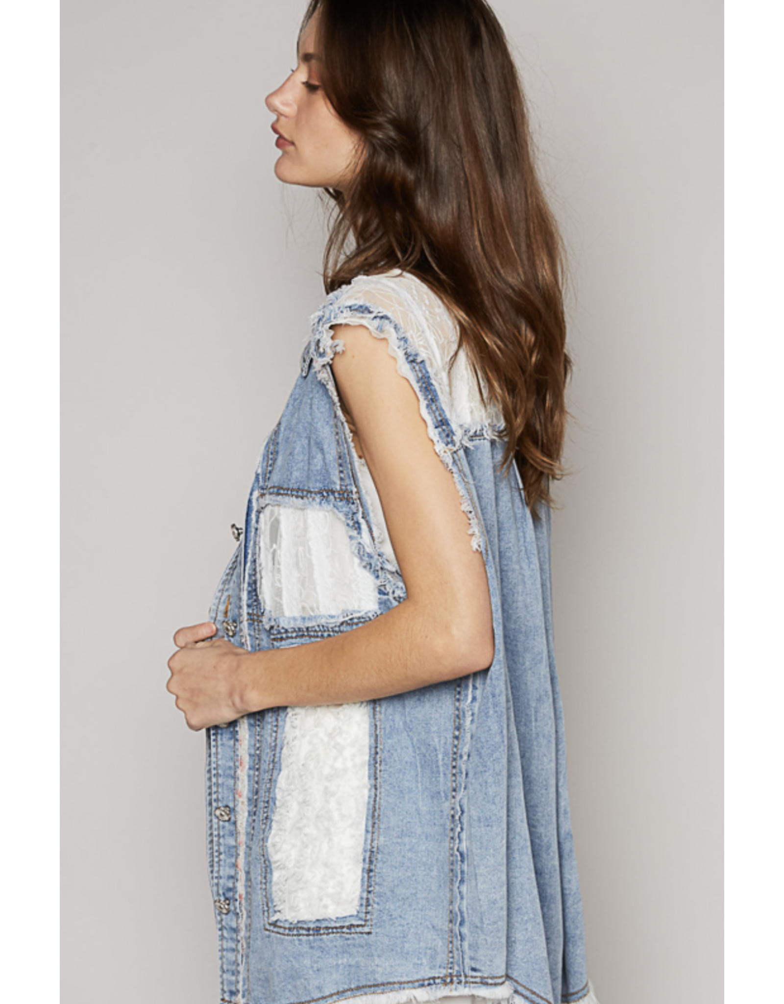 POL Lainey - Denim vest with patches