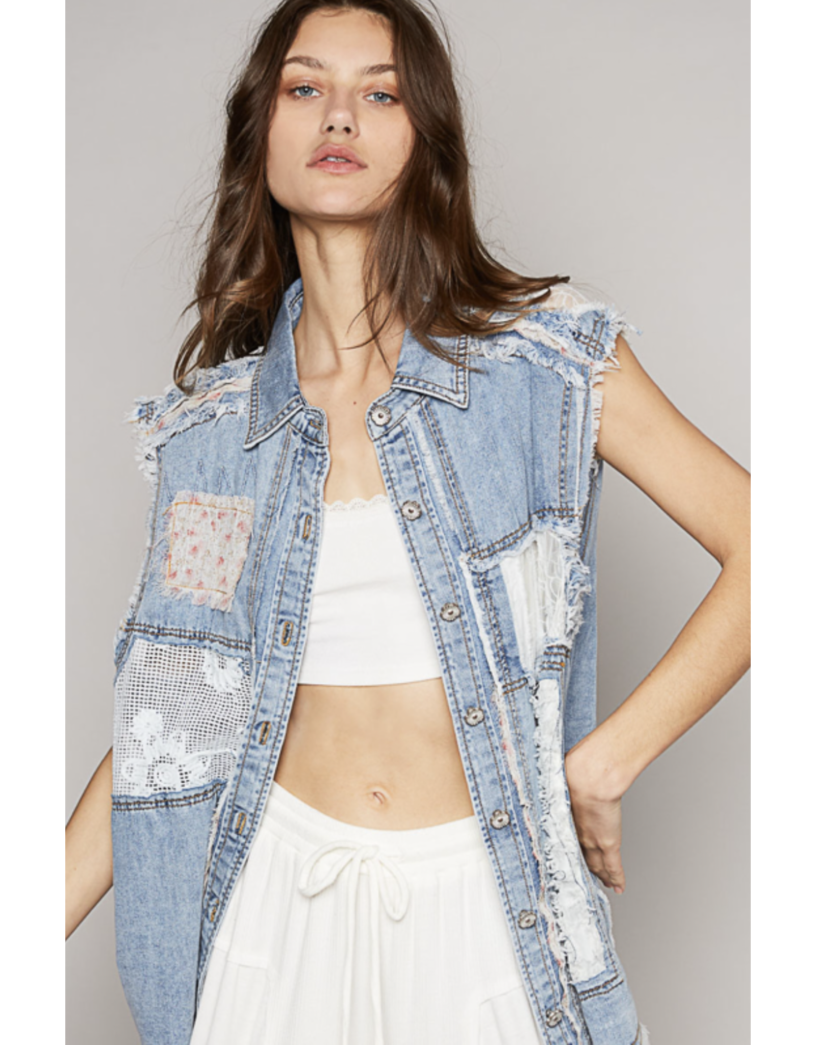 POL Lainey - Denim vest with patches