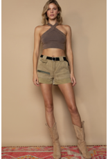 POL Elma - Olive shorts with zipper detail