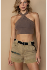 POL Elma - Olive shorts with zipper detail