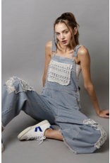 POL Denim overalls with lace patches