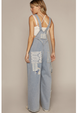 POL Denim overalls with lace patches