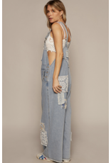 POL Denim overalls with lace patches