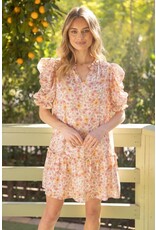 Voy Voy - Pleated puff sleeve floral tiered dress