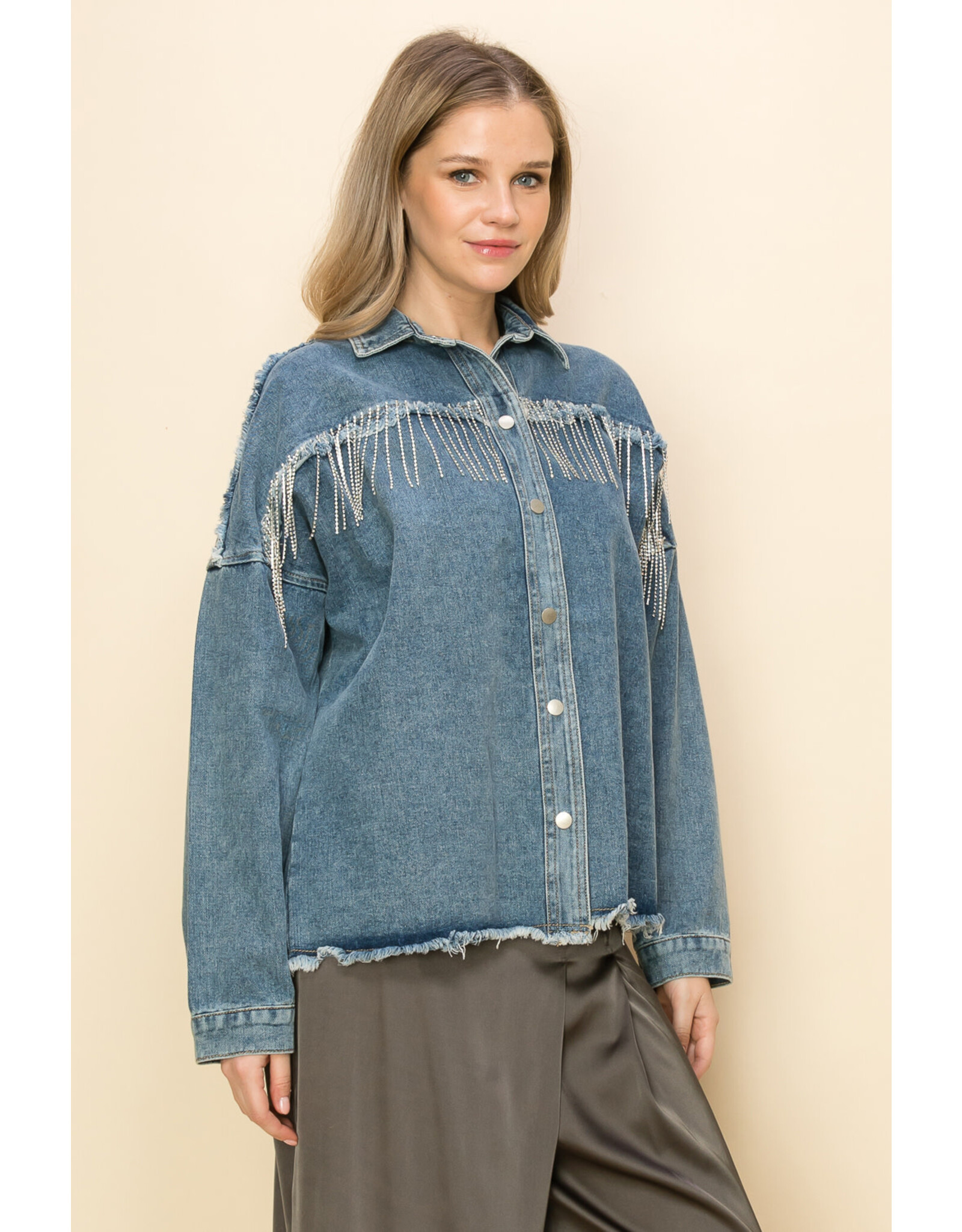 Vocal Vocal - Rhinestone fringe denim shirt jacket