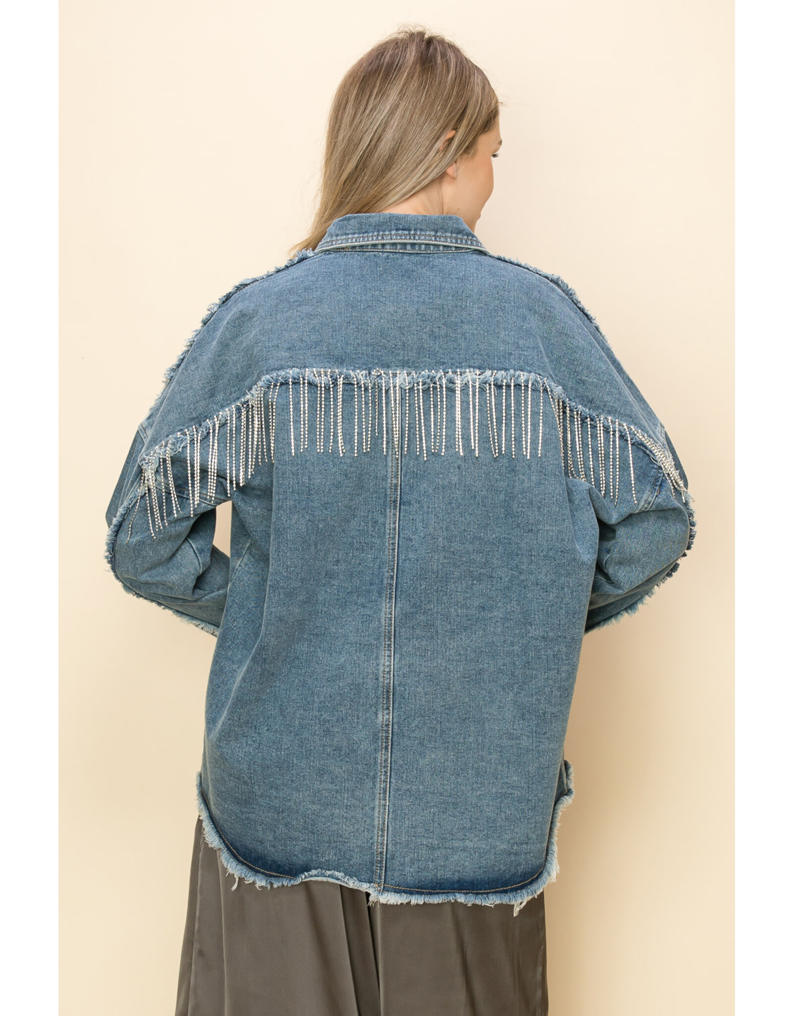 Vocal Vocal - Rhinestone fringe denim shirt jacket