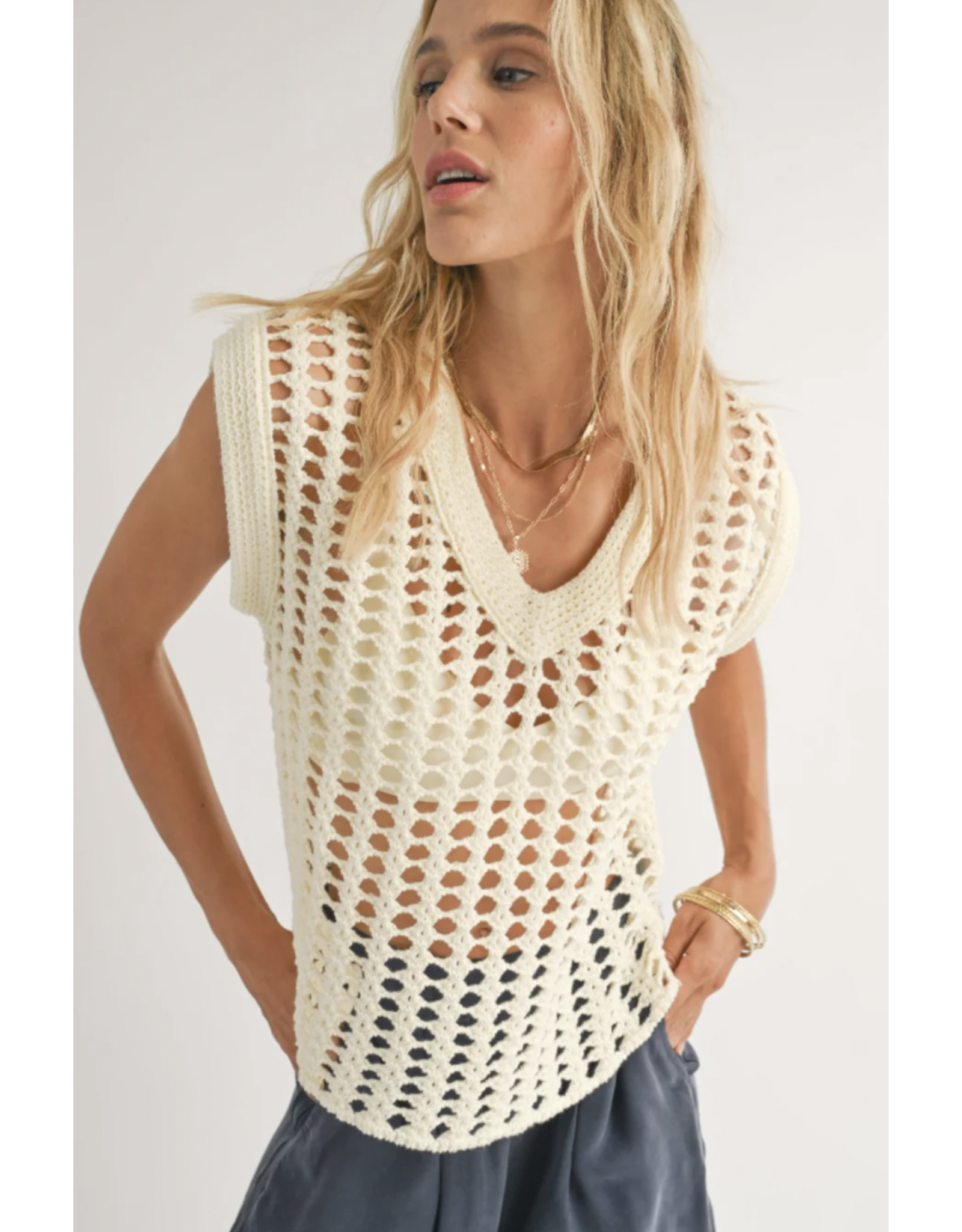 Sadie & Sage Sadie & Sage - Lexi open knit sweater vest (Ivory)