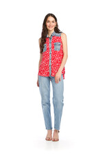 Papillon Papillon - Floral denim trim top with pockets (Red)