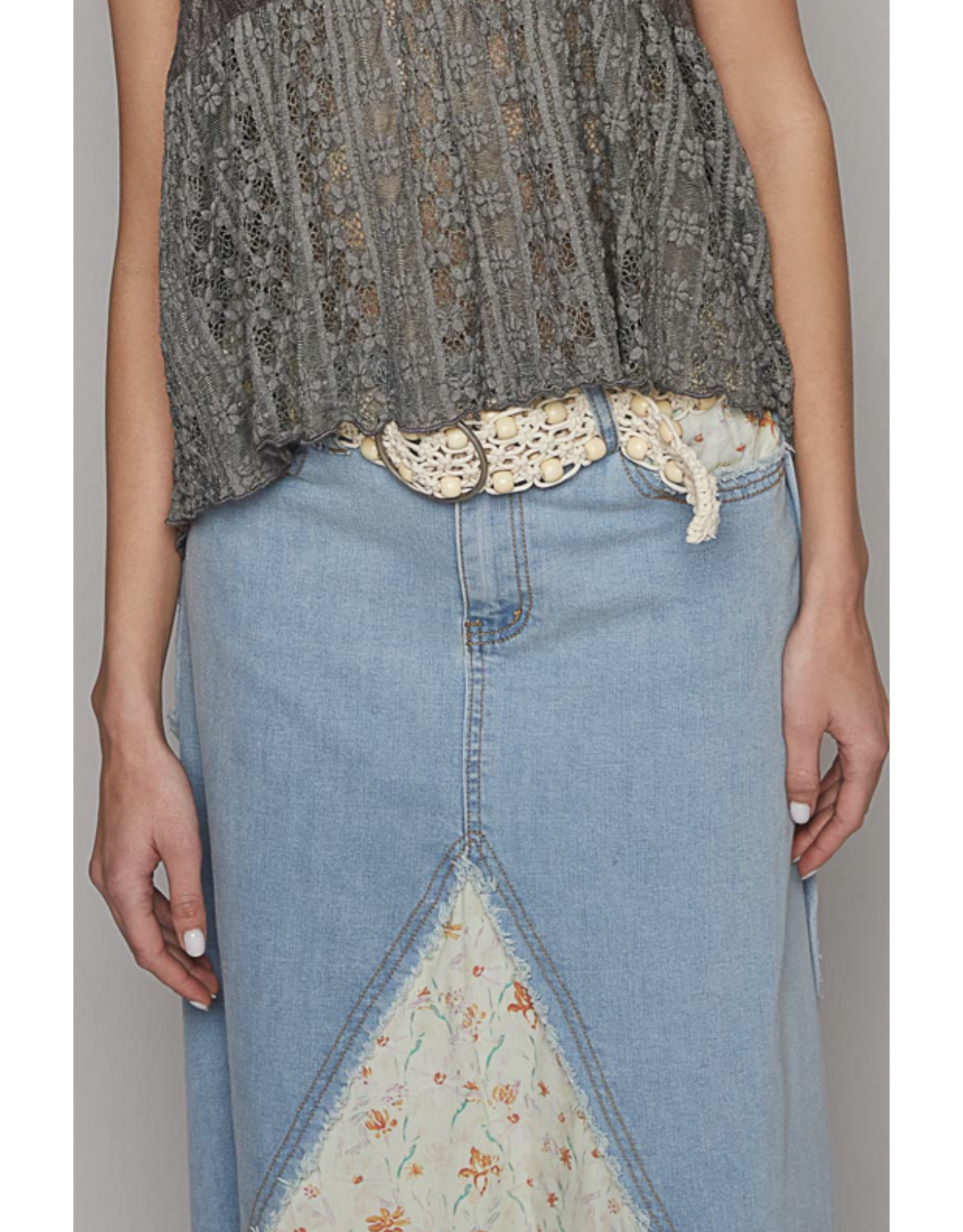 POL Knotted leatherette belt with beads and buckle (Ivory)