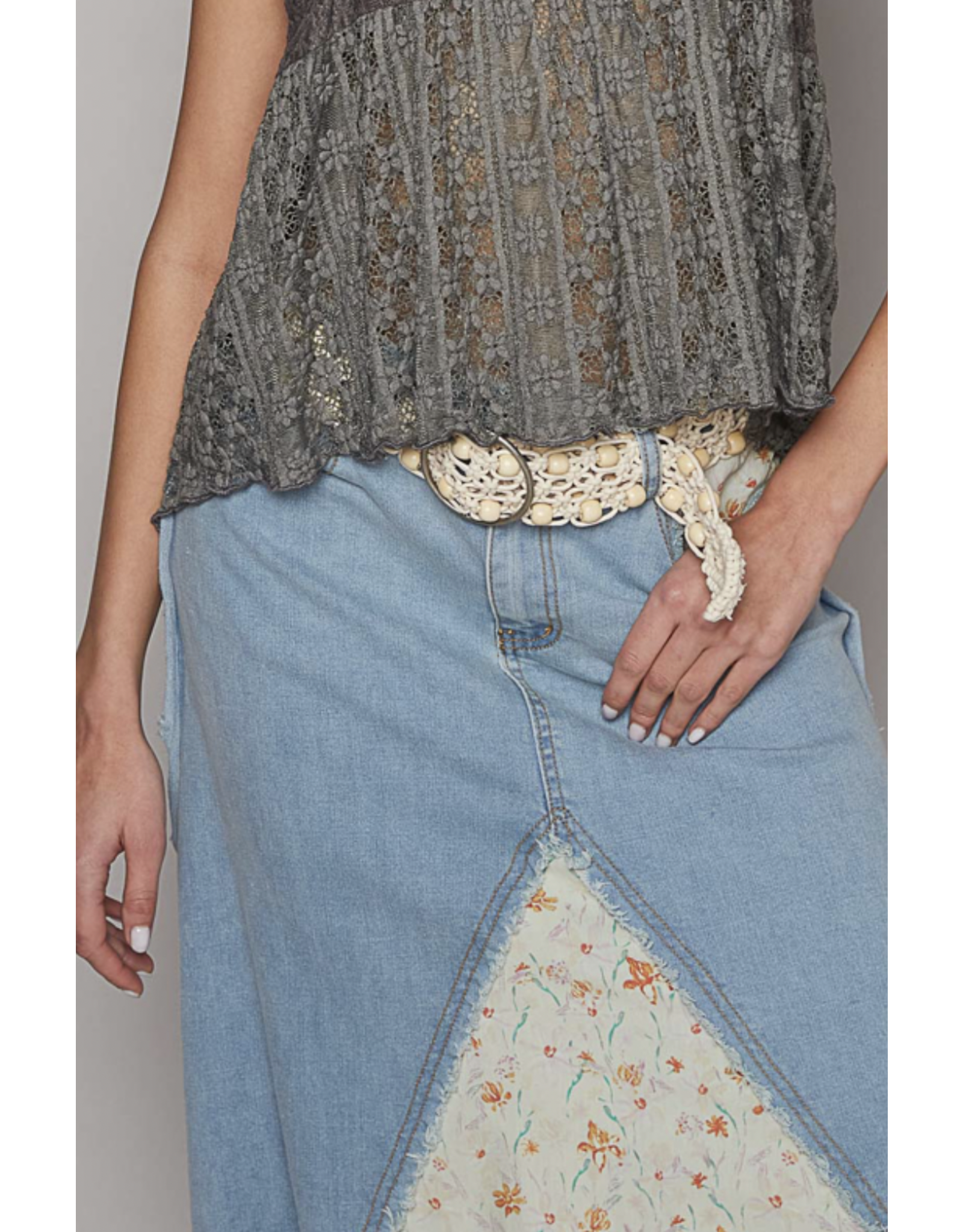 POL Knotted leatherette belt with beads and buckle (Ivory)