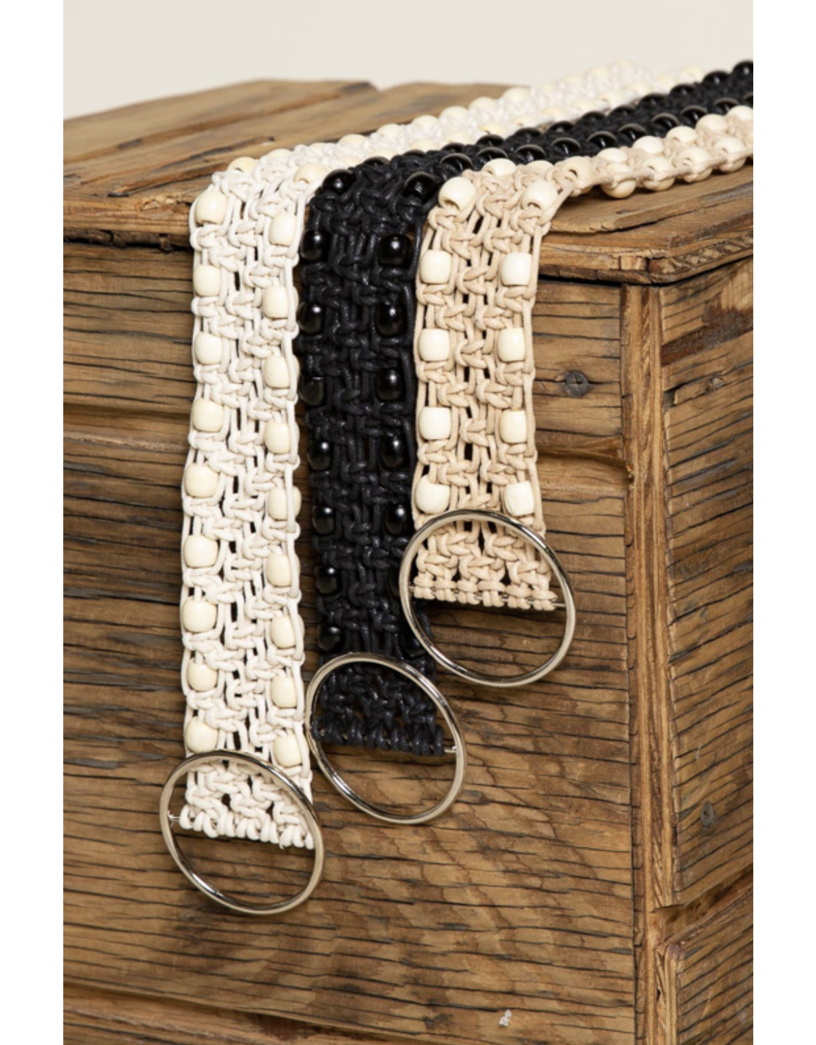 POL Knotted leatherette belt with beads and buckle (Ivory)