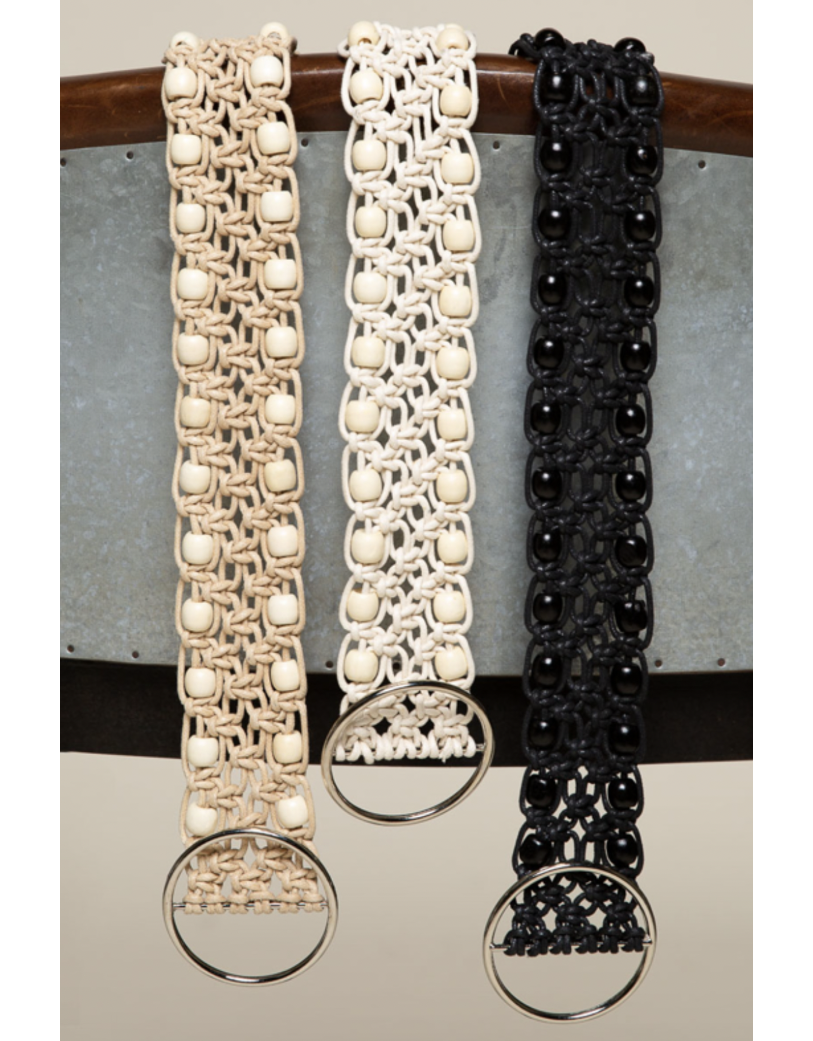 POL Knotted leatherette belt with beads and buckle (Ivory)