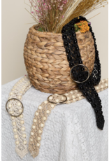 POL Knotted leatherette belt with beads and buckle (Ivory)
