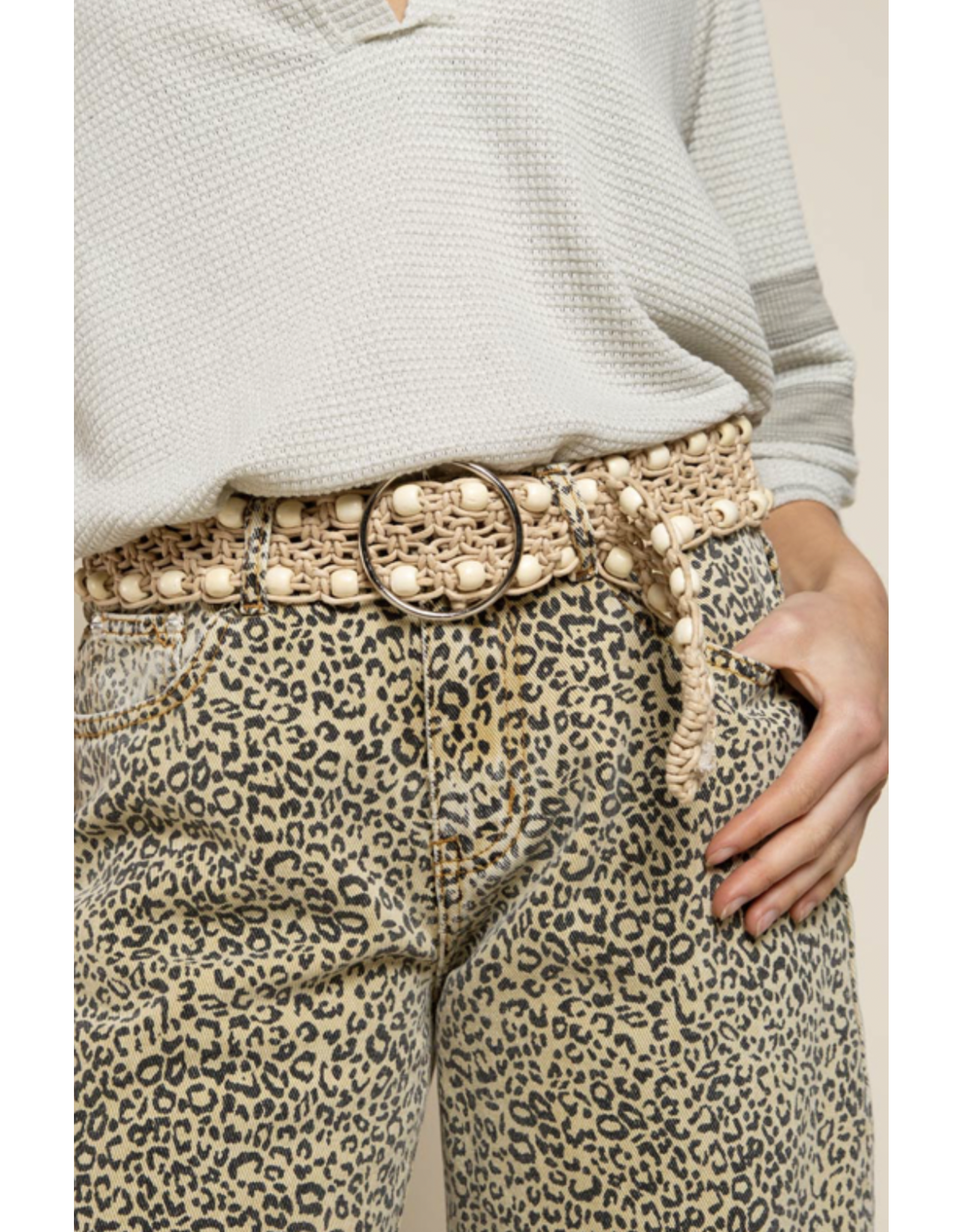 POL POL - Knotted leatherette belt with beads and buckle (Beige)