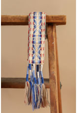 POL Aztec print cloth belt with wrapped tassle fringe (Ivory / Blue)
