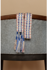 POL Aztec print cloth belt with wrapped tassle fringe (Ivory / Blue)